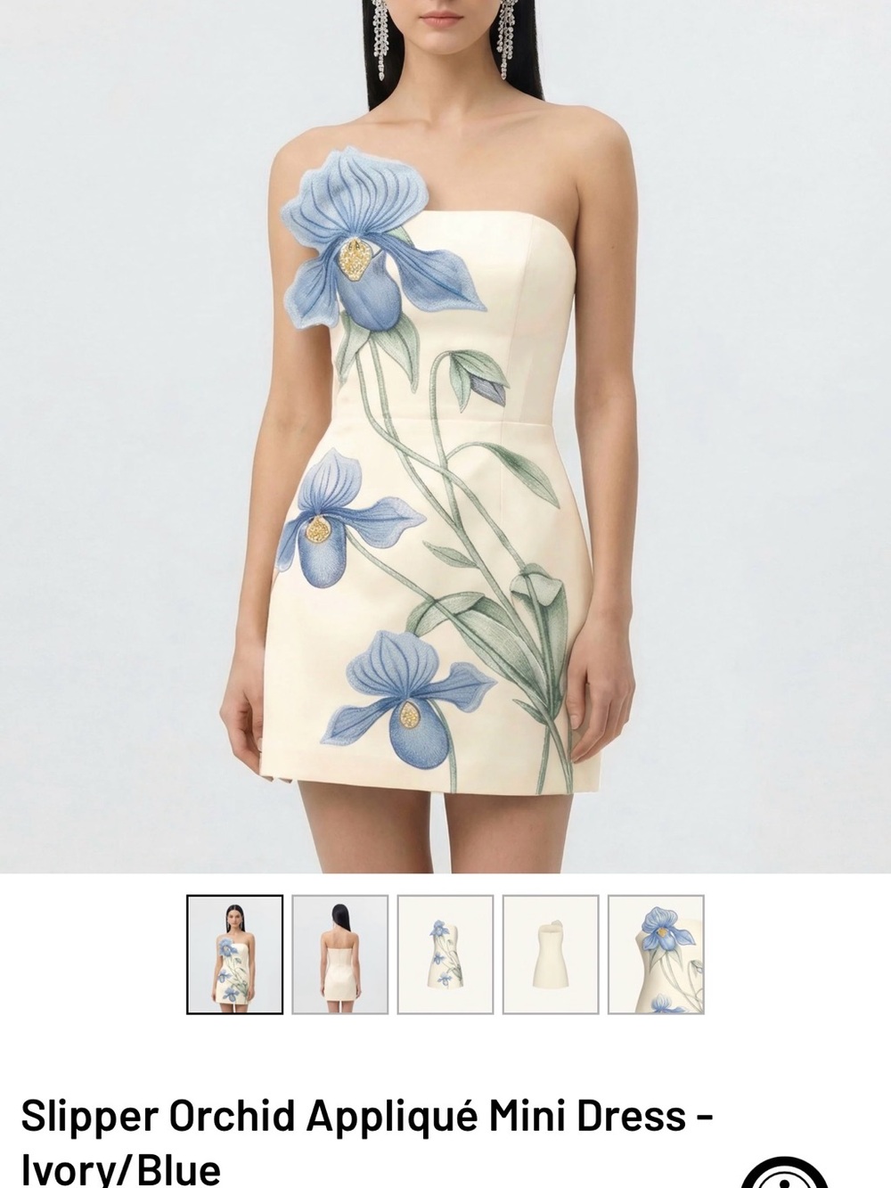 JW PEI Ivory Strapless Mini Dress with Blue Orchid Appliqué